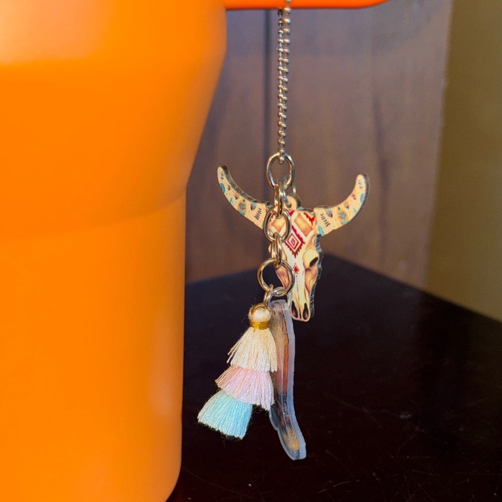 Colorful Bull Skull Keychain with Tassels